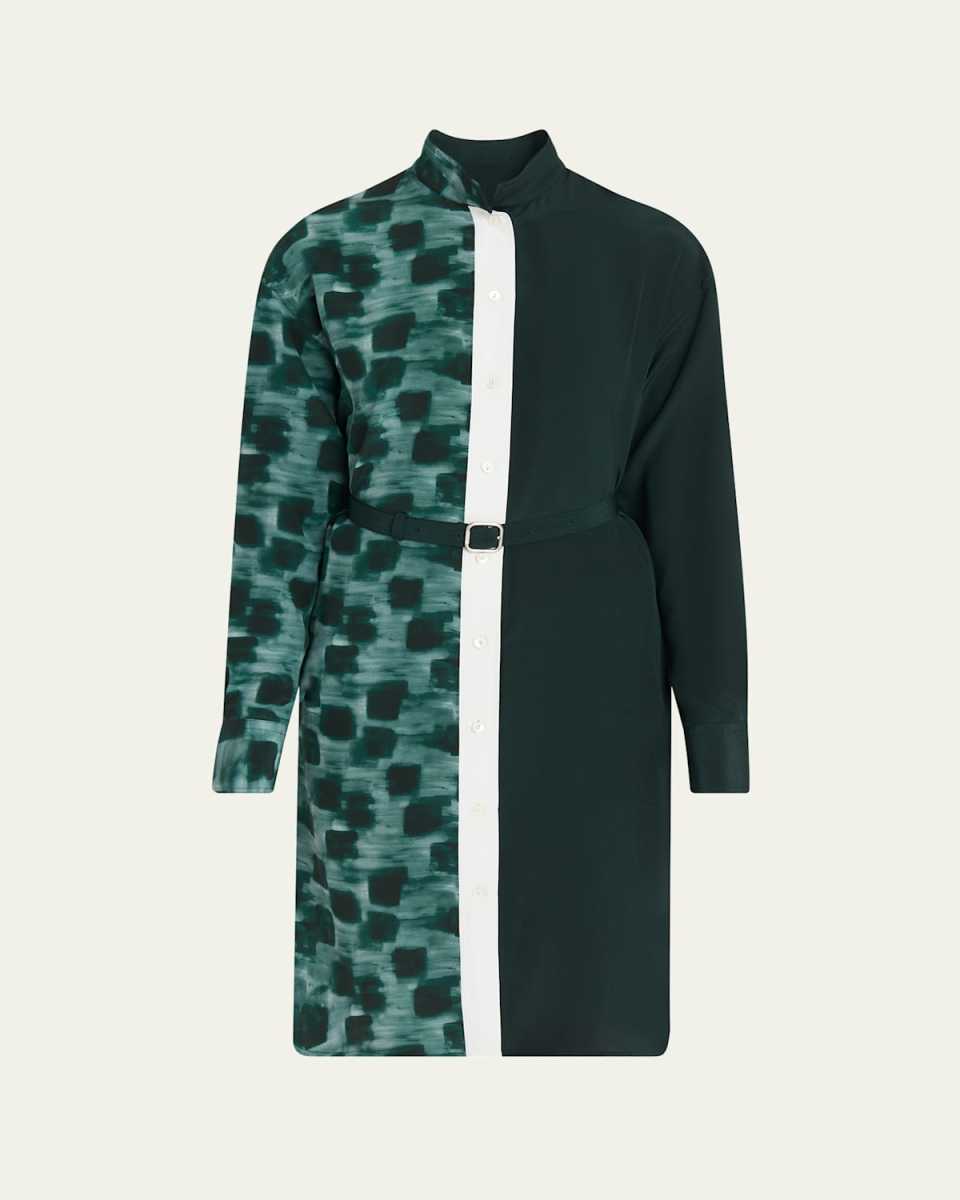 Painted Colorblock Silk Shirtdress
